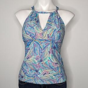 Sunsets Blue Green Pink Tie Back Bikini Tankini Top S